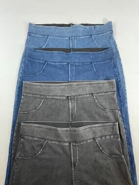 Lot of 4 Stretch Denim Look Jeggings Leggings High Waist Blue Grey 3XL Plus Size